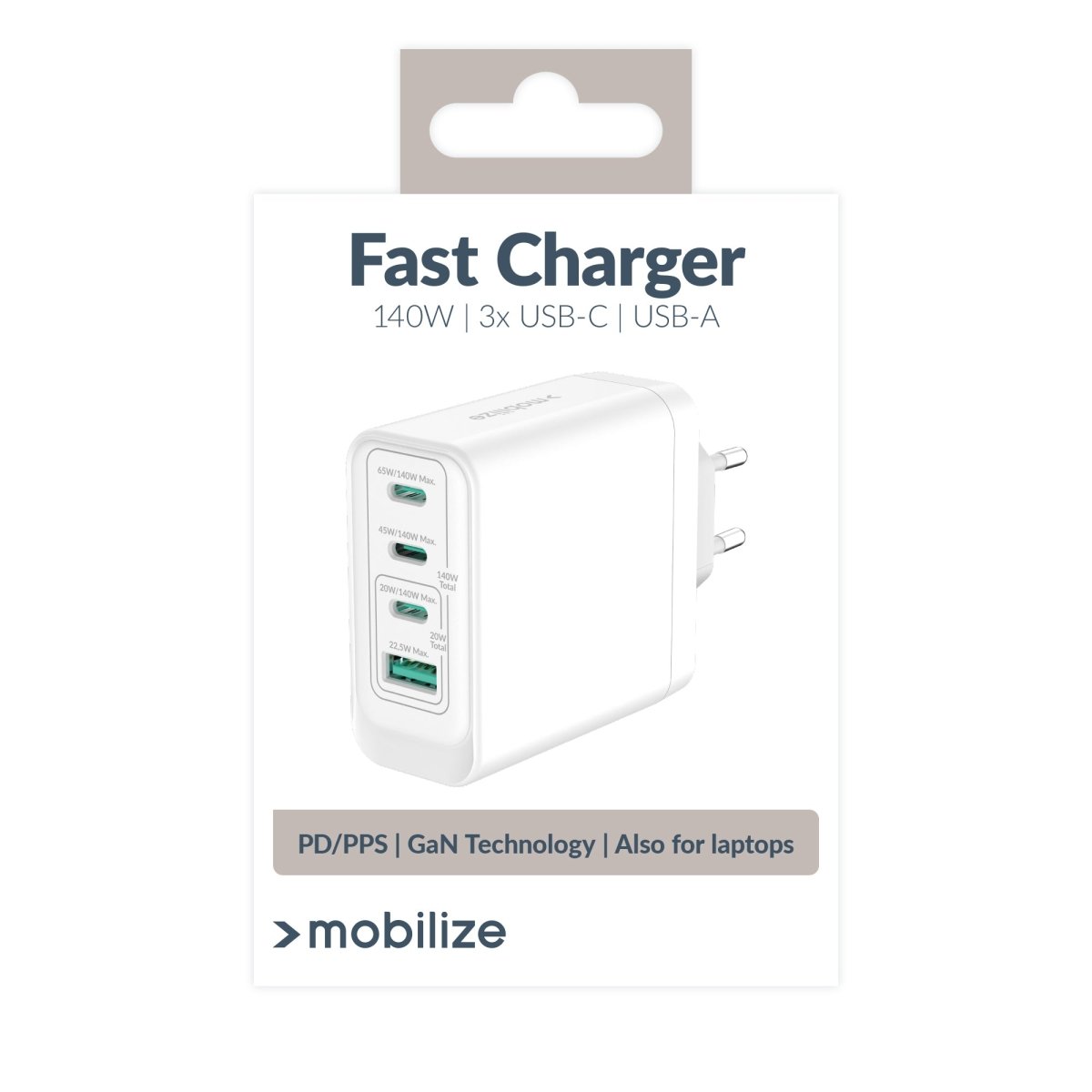 Mobilize Wall Charger 3X Usb-C + 1X Usb Gan 140W With Pd/Pps White - 123TelecomShop