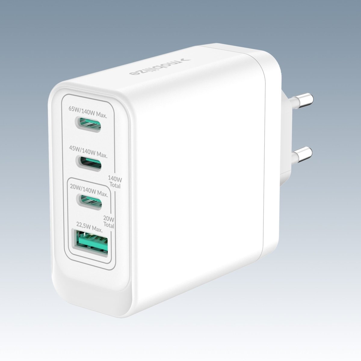 Mobilize Wall Charger 3X Usb-C + 1X Usb Gan 140W With Pd/Pps White - 123TelecomShop