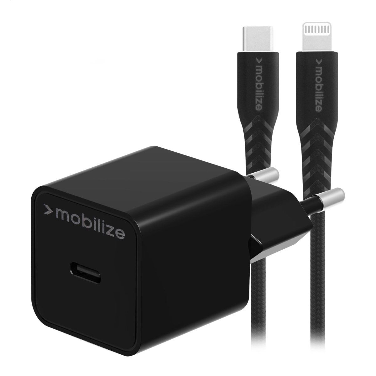 Mobilize Wall Charger Usb-C 20W With Pd + Mfi Lightning Nylon Cable 1.2M Black - 123TelecomShop