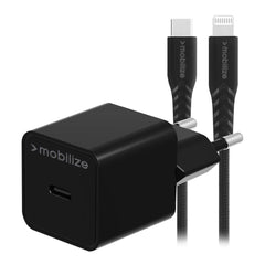 Mobilize Wall Charger Usb-C 20W With Pd + Mfi Lightning Nylon Cable 1.2M Black - 123TelecomShop