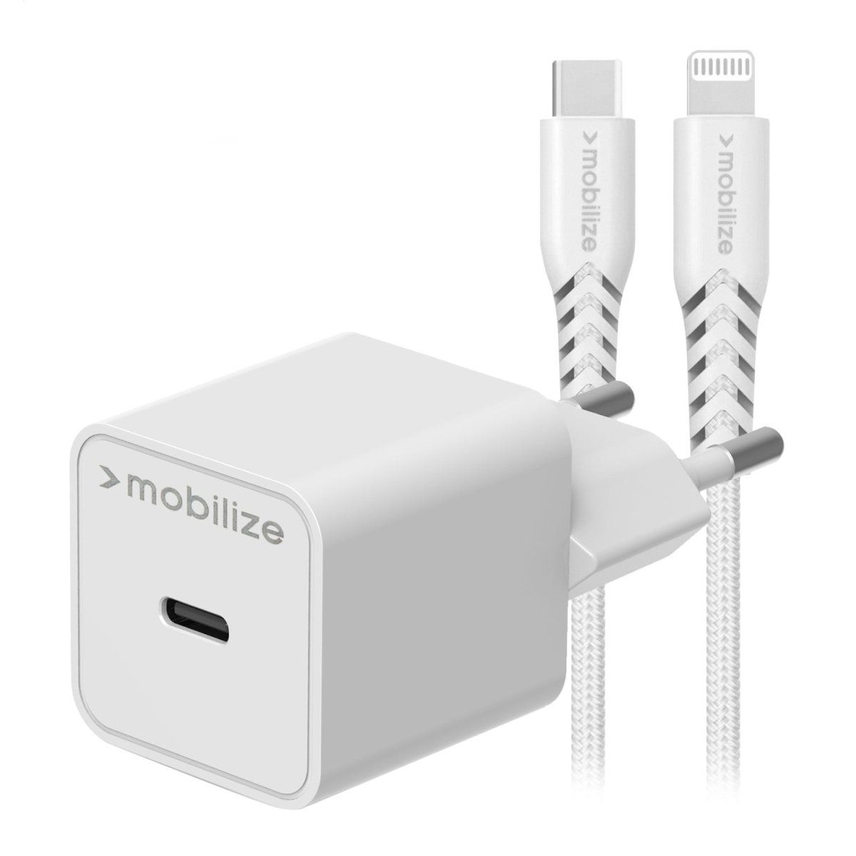 Mobilize Wall Charger Usb-C 20W With Pd + Mfi Lightning Nylon Cable 1.2M White - 123TelecomShop