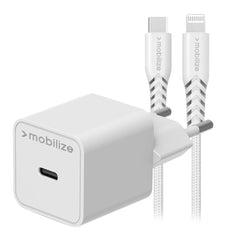 Mobilize Wall Charger Usb-C 20W With Pd + Mfi Lightning Nylon Cable 1.2M White - 123TelecomShop