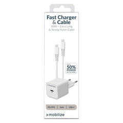Mobilize Wall Charger Usb-C Gan 30W With Pd/Pps + Usb-C Nylon Cable 1.2M White - 123TelecomShop