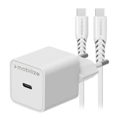 Mobilize Wall Charger Usb-C Gan 30W With Pd/Pps + Usb-C Nylon Cable 1.2M White - 123TelecomShop