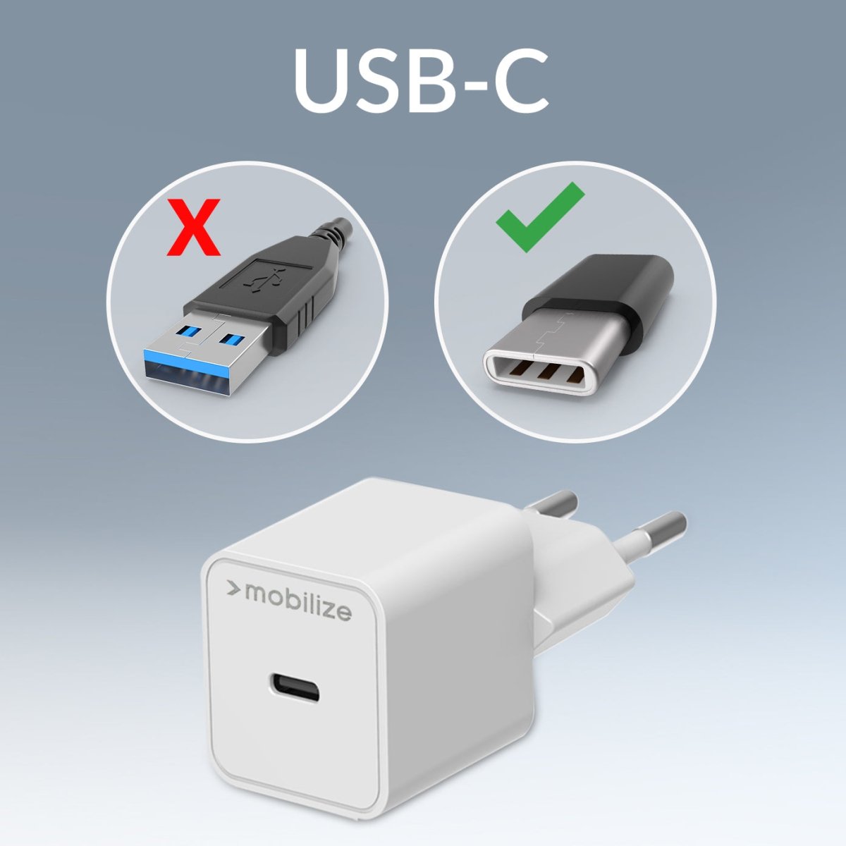 Mobilize Wall Charger Usb-C Gan 30W With Pd/Pps + Usb-C Nylon Cable 1.2M White - 123TelecomShop