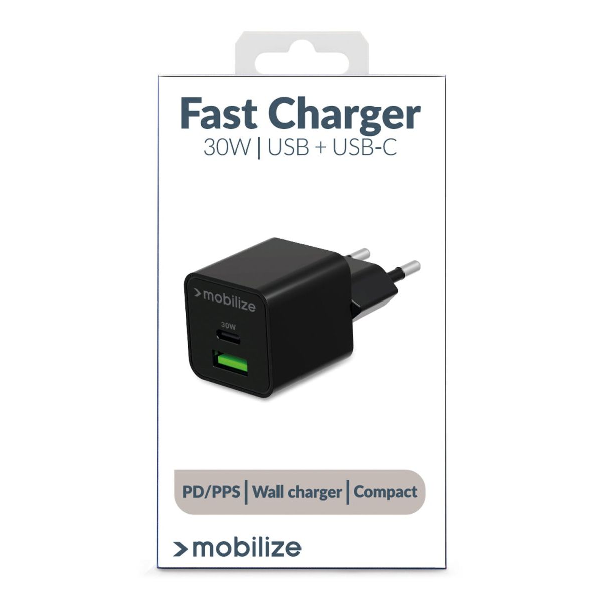 Mobilize Wall Charger Usb-C + Usb Gan 30W With Pd/Pps Black - 123TelecomShop