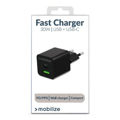 Mobilize Wall Charger Usb-C + Usb Gan 30W With Pd/Pps Black - 123TelecomShop