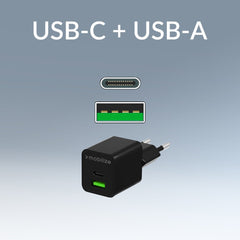 Mobilize Wall Charger Usb-C + Usb Gan 30W With Pd/Pps Black - 123TelecomShop