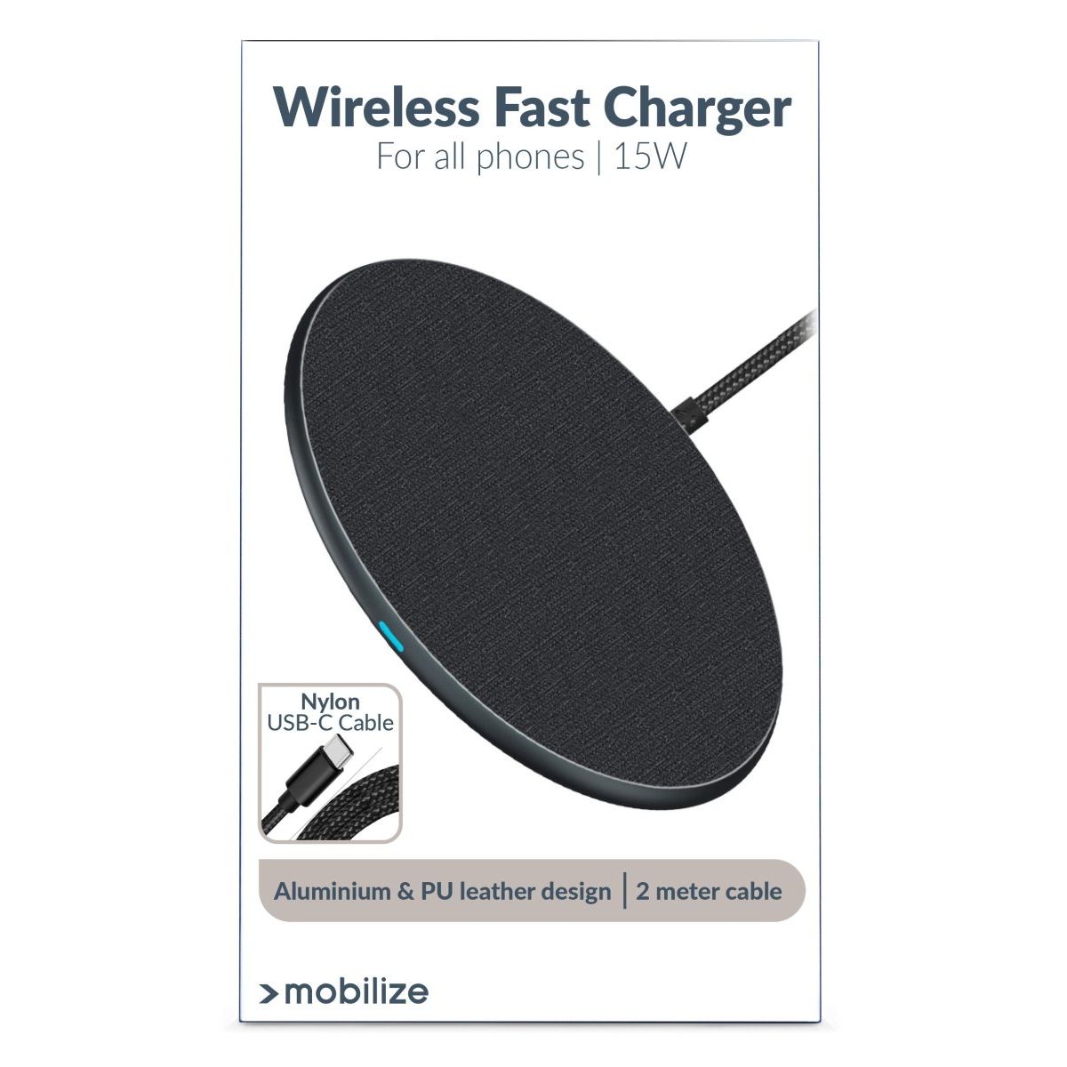 Mobilize Wireless Fast Charger Flat 5W/7.5W/10W/15W Pu Leather Grey - 123TelecomShop