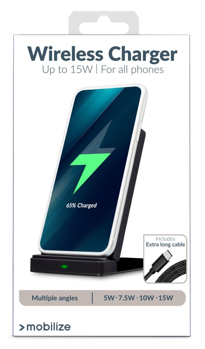 Mobilize Wireless Fast Charger Foldable 5W/7.5W/10W/15W Pu Leather Black - 123TelecomShop
