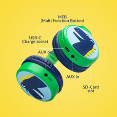 Mobilize Wireless/Wired Over Ear Kids Headphone 85Db Dinosaur - 123TelecomShop