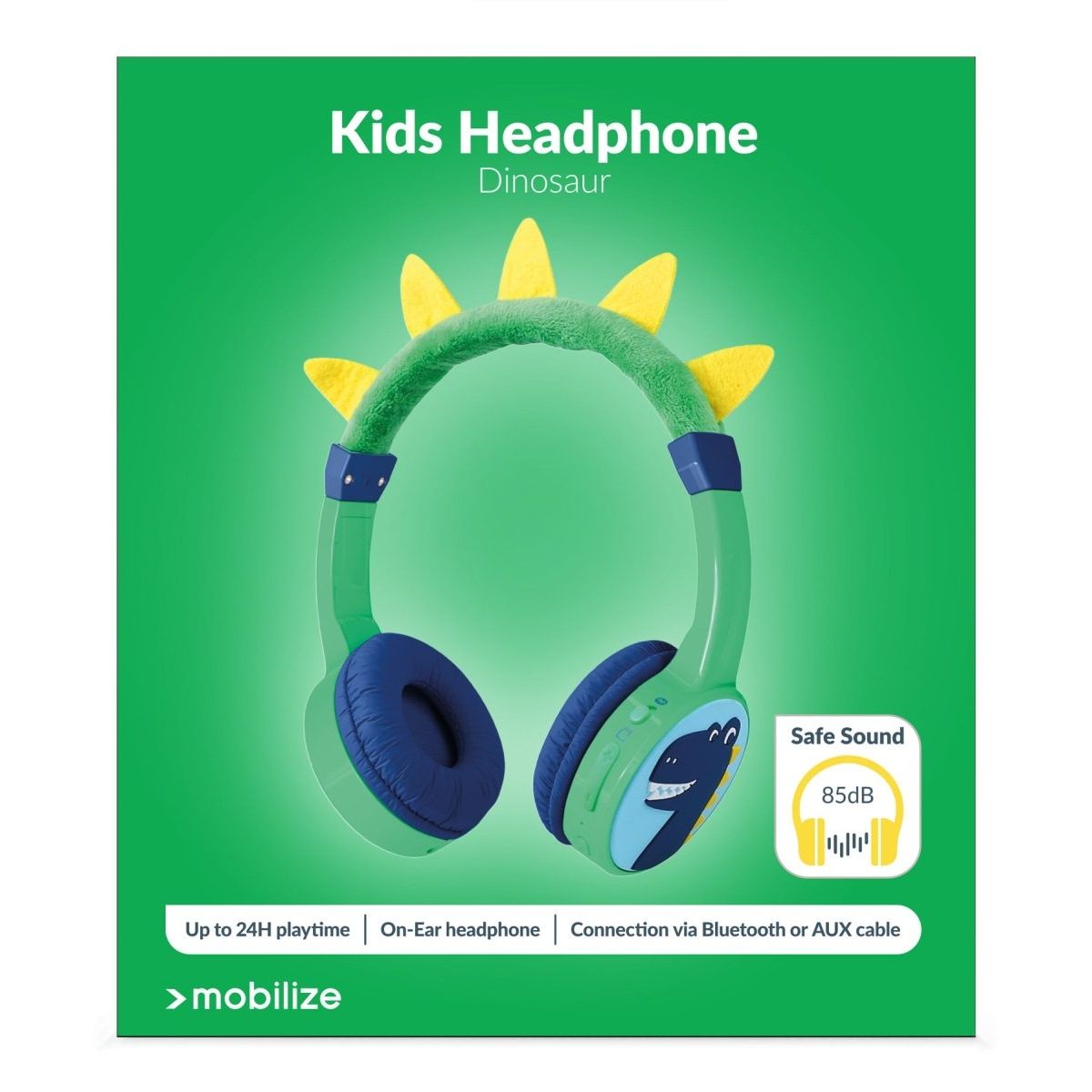 Mobilize Wireless/Wired Over Ear Kids Headphone 85Db Dinosaur - 123TelecomShop