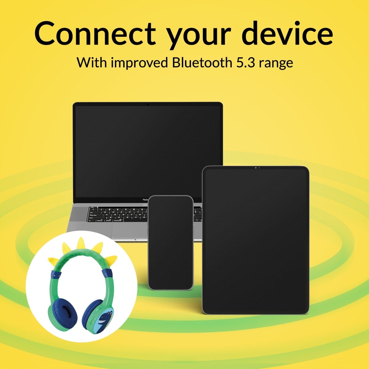 Mobilize Wireless/Wired Over Ear Kids Headphone 85Db Dinosaur - 123TelecomShop