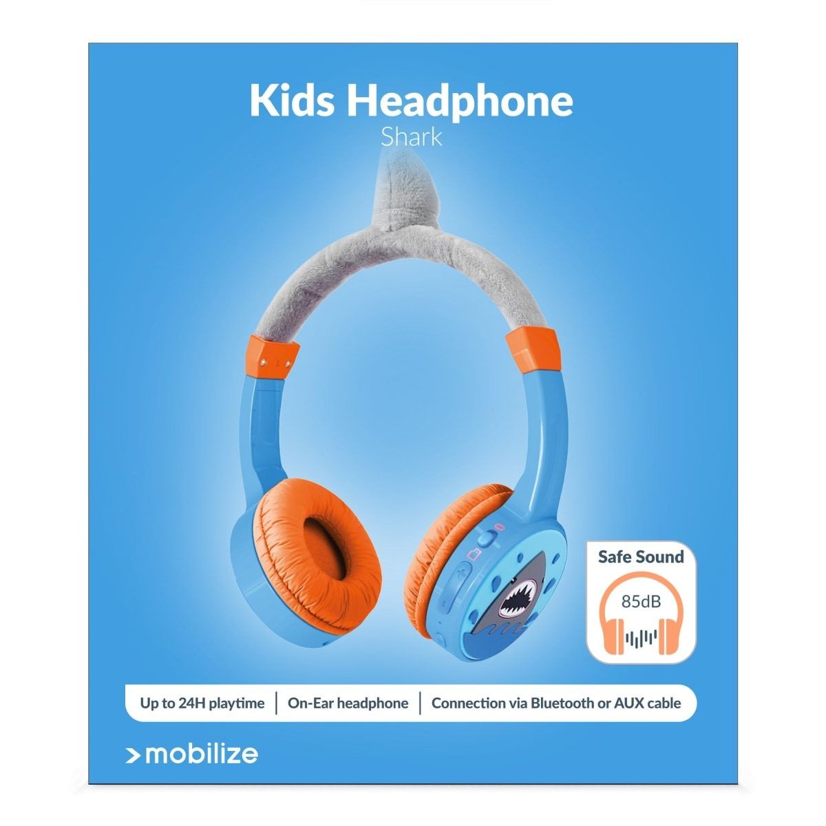 Mobilize Wireless/Wired Over Ear Kids Headphone 85Db Shark - 123TelecomShop