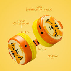 Mobilize Wireless/Wired Over Ear Kids Headphone 85Db Tiger - 123TelecomShop