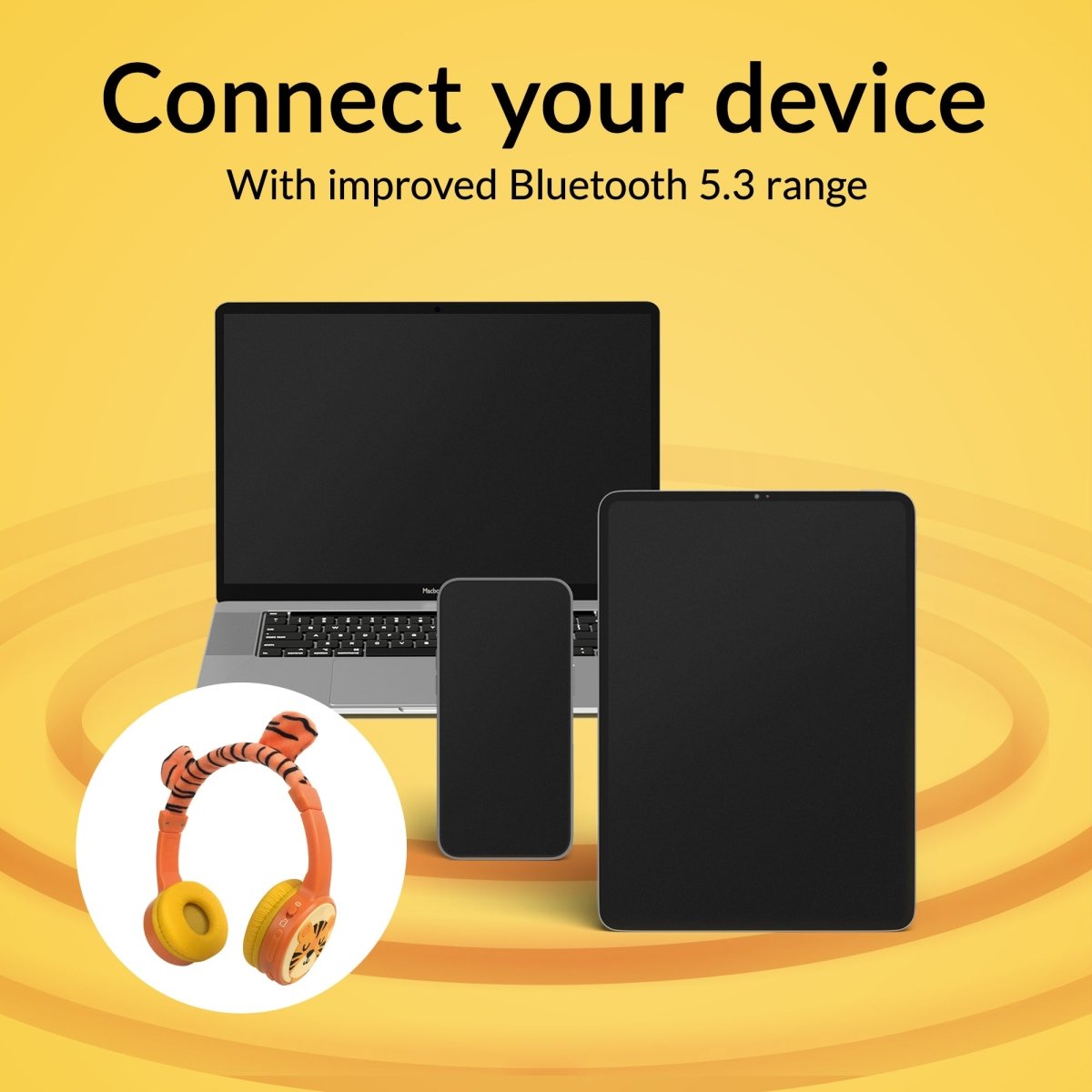 Mobilize Wireless/Wired Over Ear Kids Headphone 85Db Tiger - 123TelecomShop