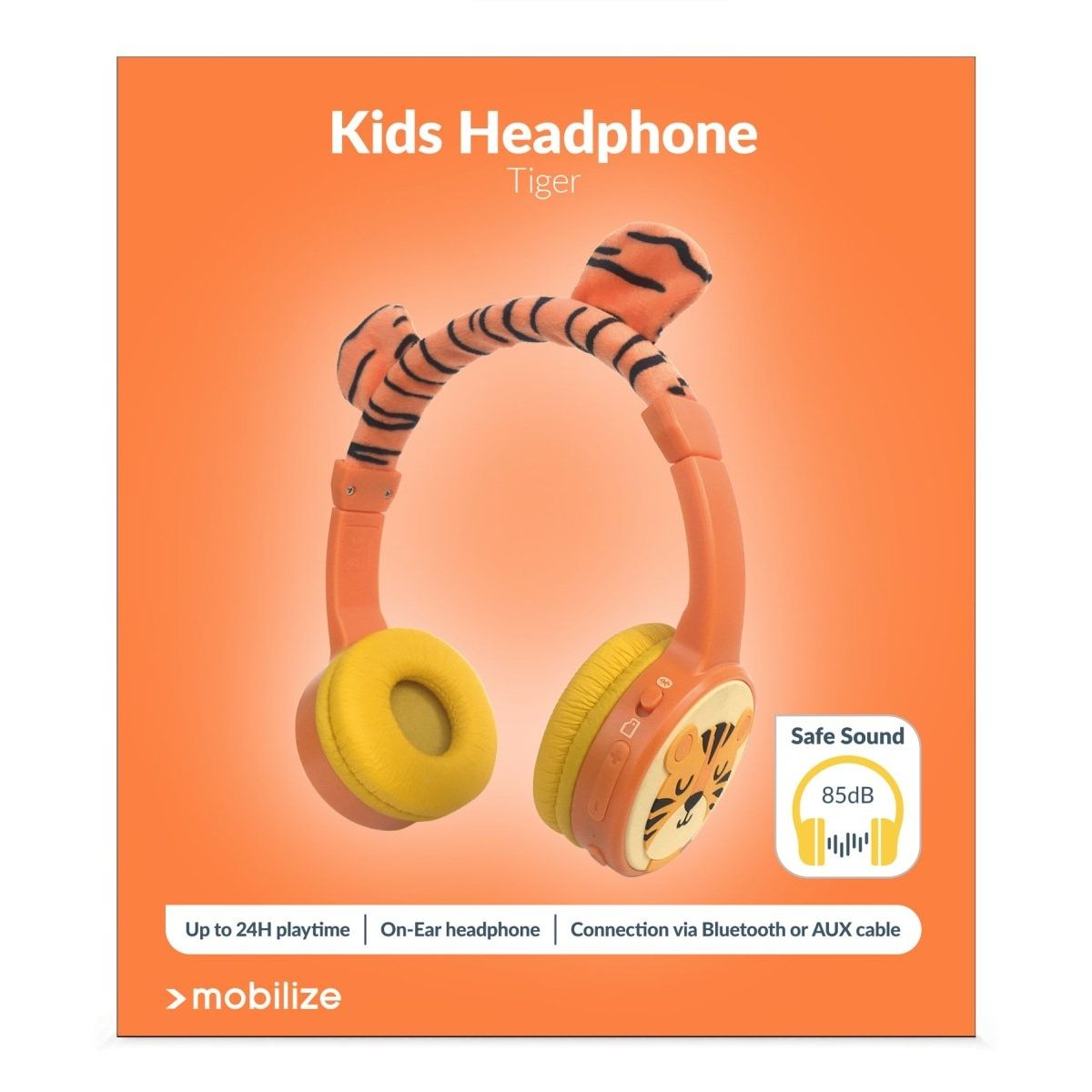 Mobilize Wireless/Wired Over Ear Kids Headphone 85Db Tiger - 123TelecomShop