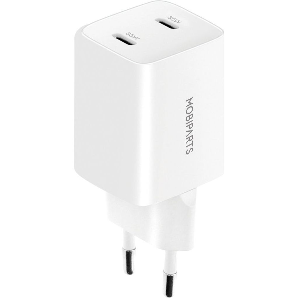 Mobiparts dubbele Thuislader Voedingsadapter GaN - 35W - USB - C - Wit - 123TelecomShop