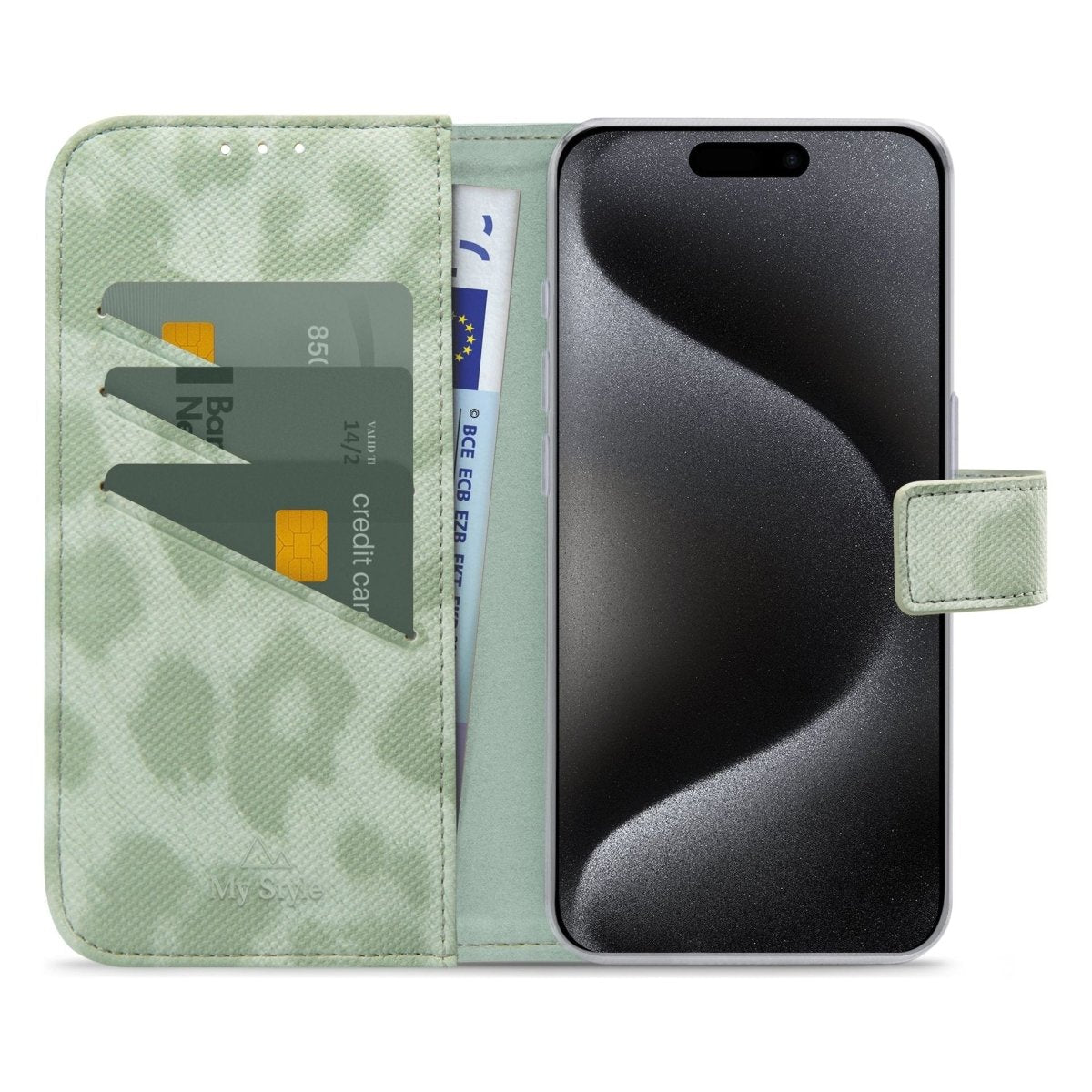My Style Flex Wallet For Apple Iphone 15 Pro Green Leopard - 123TelecomShop