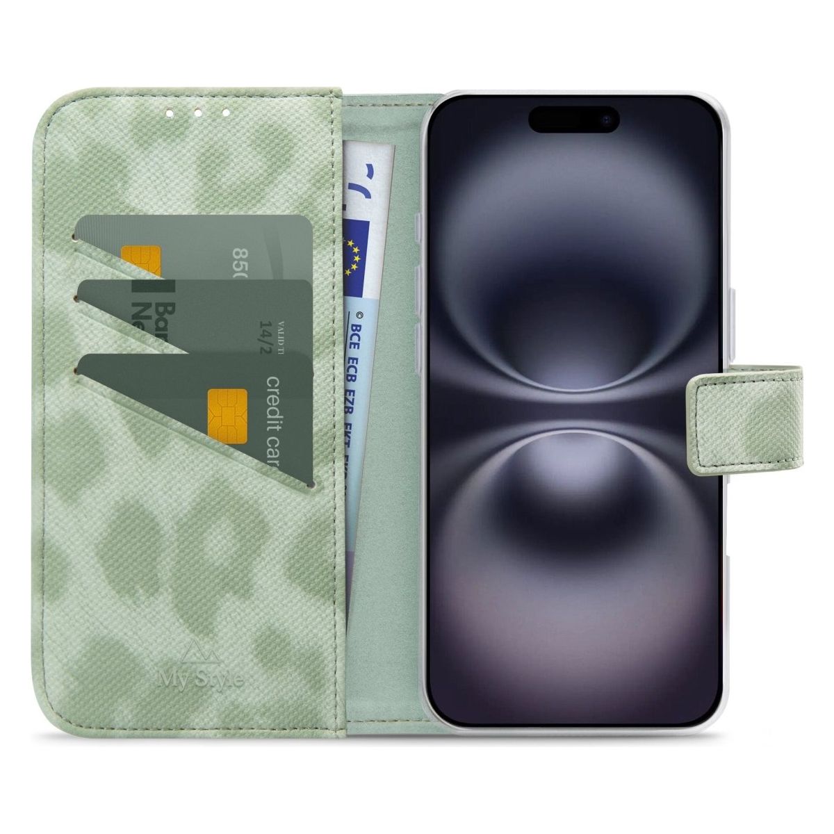 My Style Flex Wallet For Apple Iphone 16 Green Leopard - 123TelecomShop
