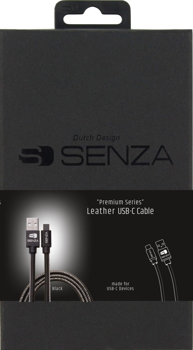 Senza Premium Leather Charge/Sync Cable Usb-C 1.5M. 15W Black - 123TelecomShop