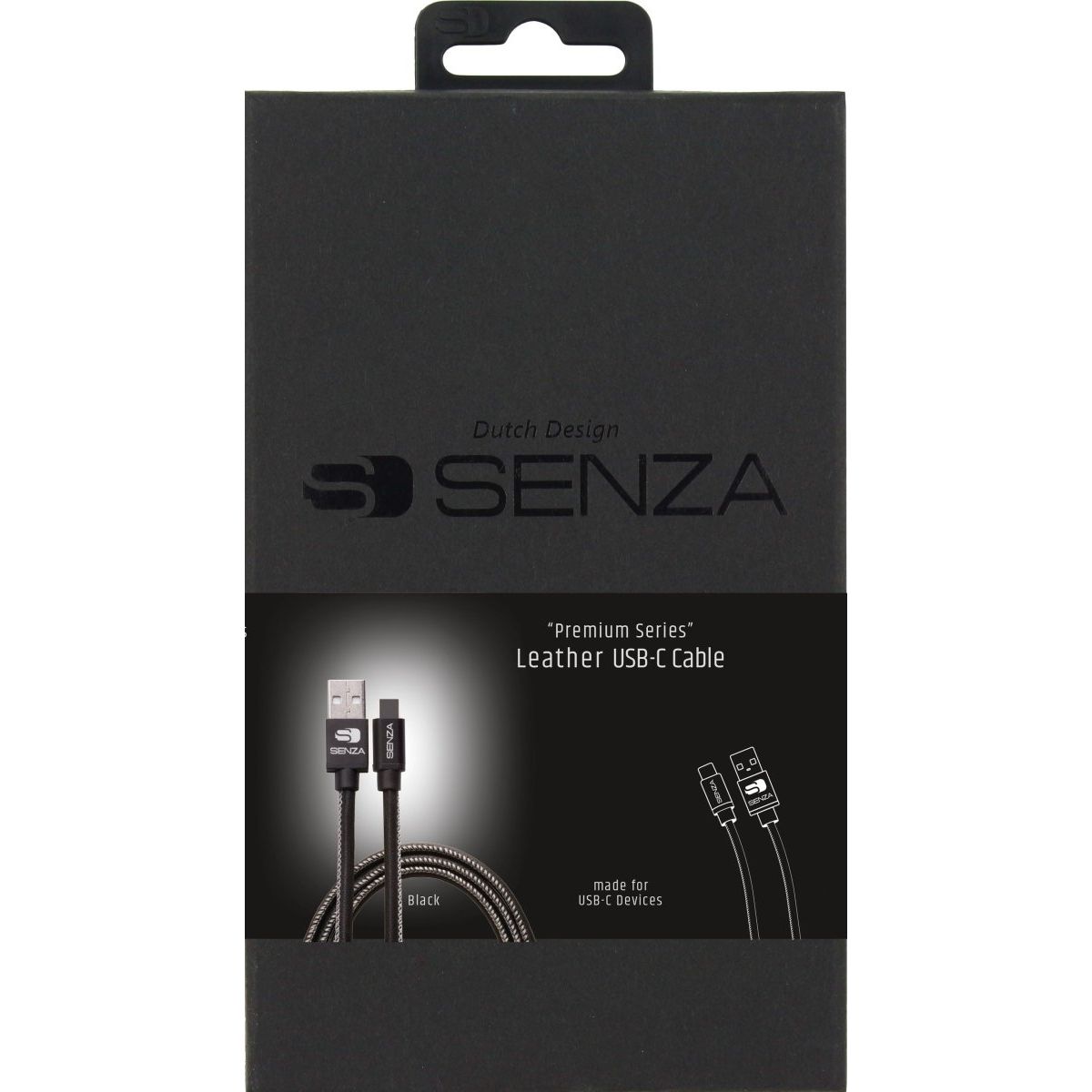 Senza Premium Leather Charge/Sync Cable Usb-C 1.5M. 15W Black - 123TelecomShop