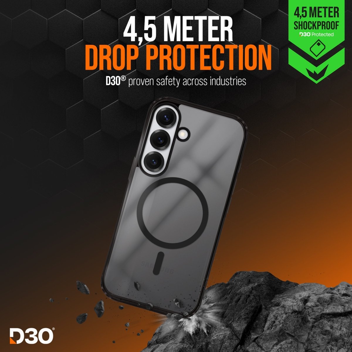 Striker X - Core - D3O Xtreme Impact Mag Case - Black - Samsung S25 5G - 123TelecomShop