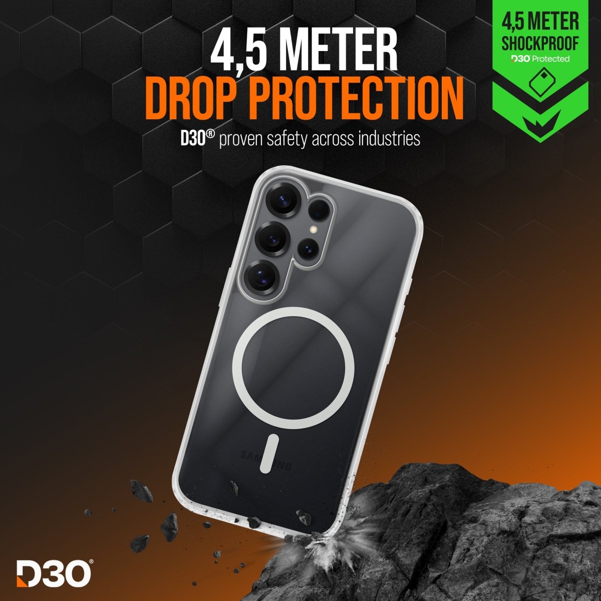 Striker X - Core - D3O Xtreme Impact Mag Case - Clear - Samsung S25 Ultra 5G - 123TelecomShop