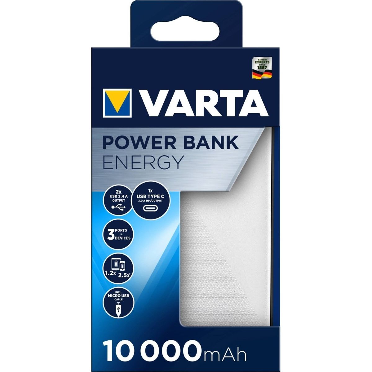 Varta Portable Power Bank Energy 10.000 Mah 15W White - 123TelecomShop