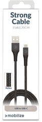Mobilize Strong Nylon Cable Usb To Usb-C 20Cm. 15W Black
