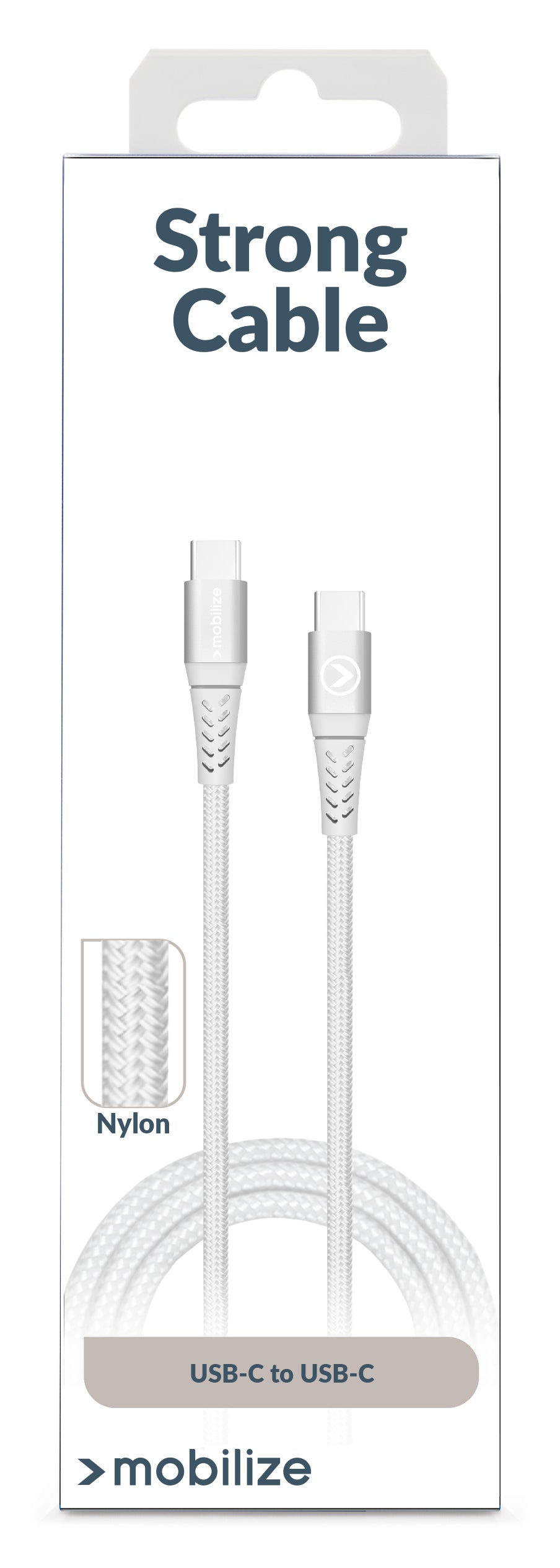 Mobilize Strong Nylon Cable Usb-C To Usb-C 2M. 100W White
