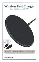Mobilize Wireless Fast Charger Flat 5W/7.5W/10W/15W Pu Leather Grey