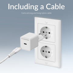 Mobilize Wall Charger Usb-C Gan 30W With Pd/Pps + Usb-C Nylon Cable 1.2M White