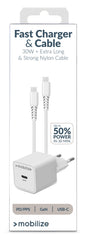 Mobilize Wall Charger Usb-C Gan 30W With Pd/Pps + Usb-C Nylon Cable 1.2M White