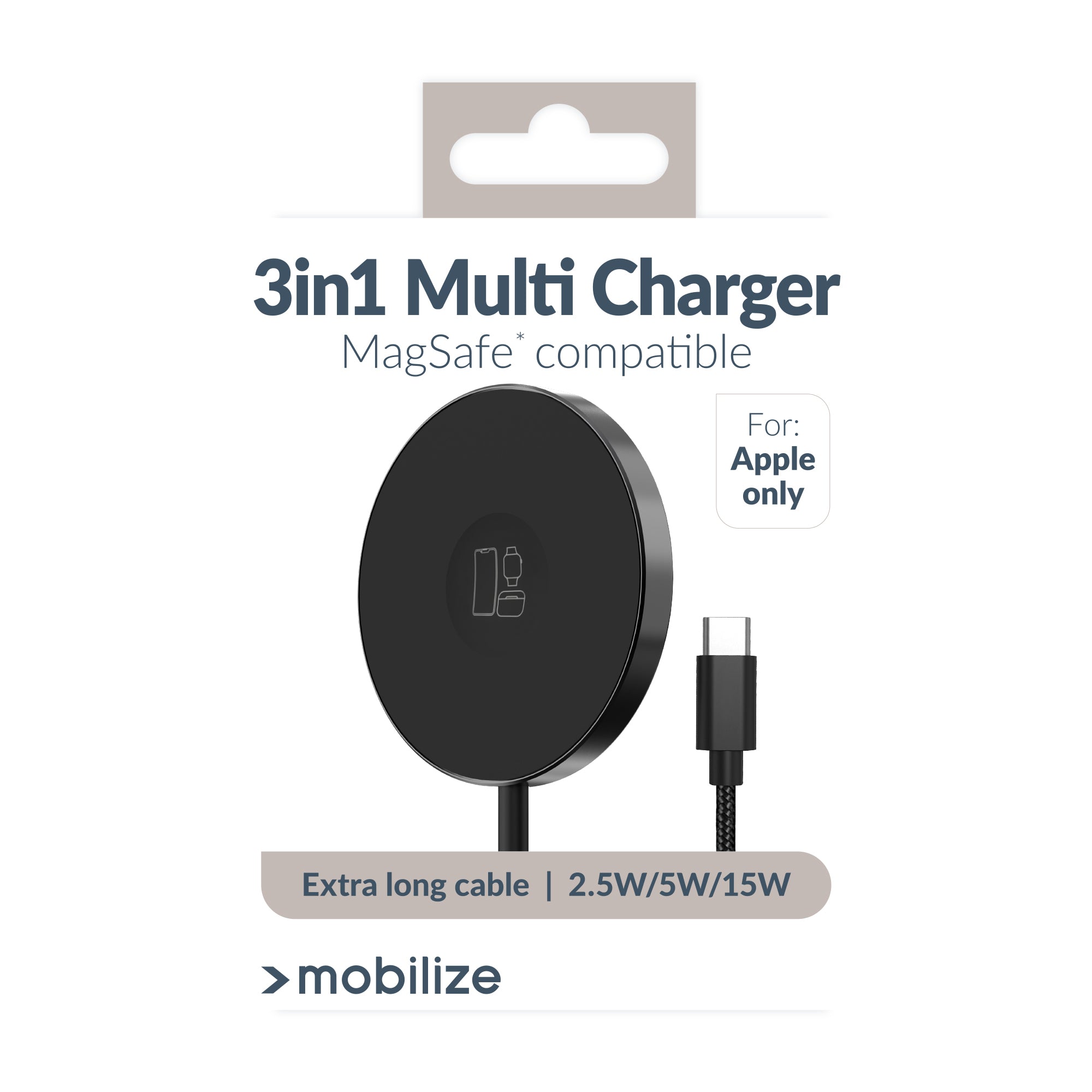 Mobilize 3In1 Magnetic Wireless Charger Magsafe Compatible 15W Black