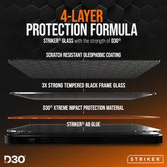 Striker D3O Xtreme Impact Glass Screen Protector - Black Frame - Apple Iphone 16 Pro Max/17 Pro Max/18 Pro Max