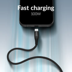 Mobilize Magnetic Nylon Cable - Usb-C To Usb-C - 1M. - 100W Black