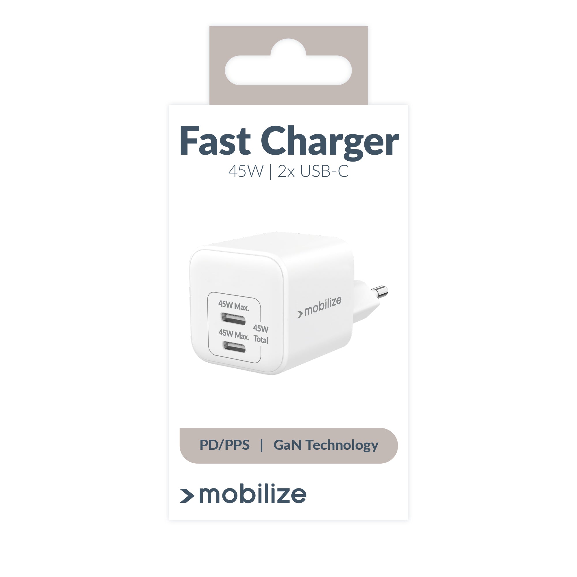 Mobilize Wall Charger 2X Usb-C Gan 45W With Pd/Pps White
