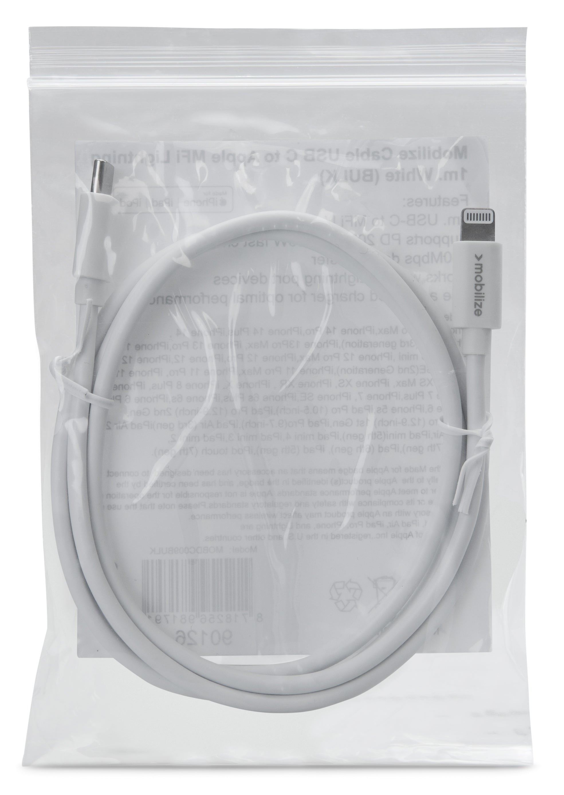 Mob Oem Cable Usb-C To Apple Lightning (Non Mfi) 1M. White (Bulk)