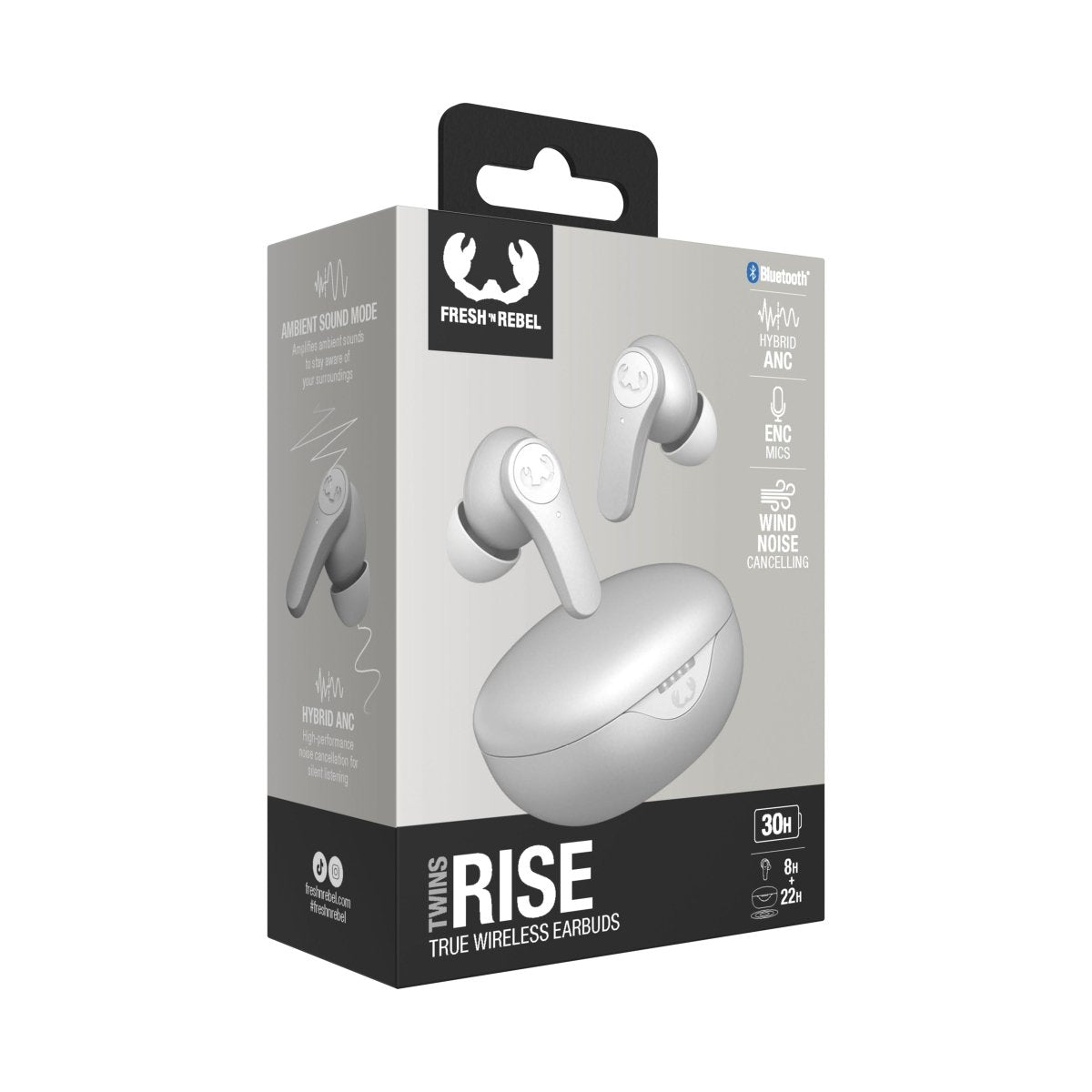 Fresh 'n Rebel Twins Rise - Draadloze Oordopjes - Noise Cancelling - Draadloos opladen - Ice Grey - 123TelecomShop