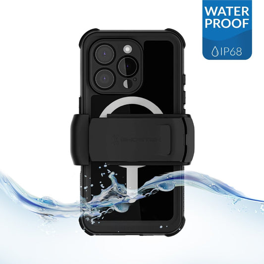 Ghostek Nautical Waterproof Magsafe Case + Belt Swivel Holster Apple Iphone 16 Pro Black - 123TelecomShop