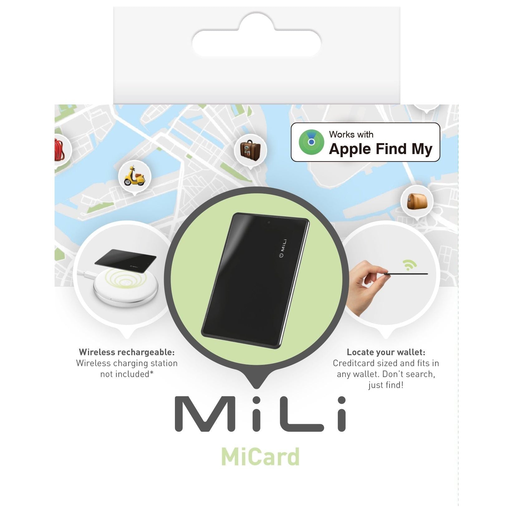 MiLi MiCard iOS FindMy Bluetooth Tracker Anti - Diefstal Wallet - Zwart - 123TelecomShop