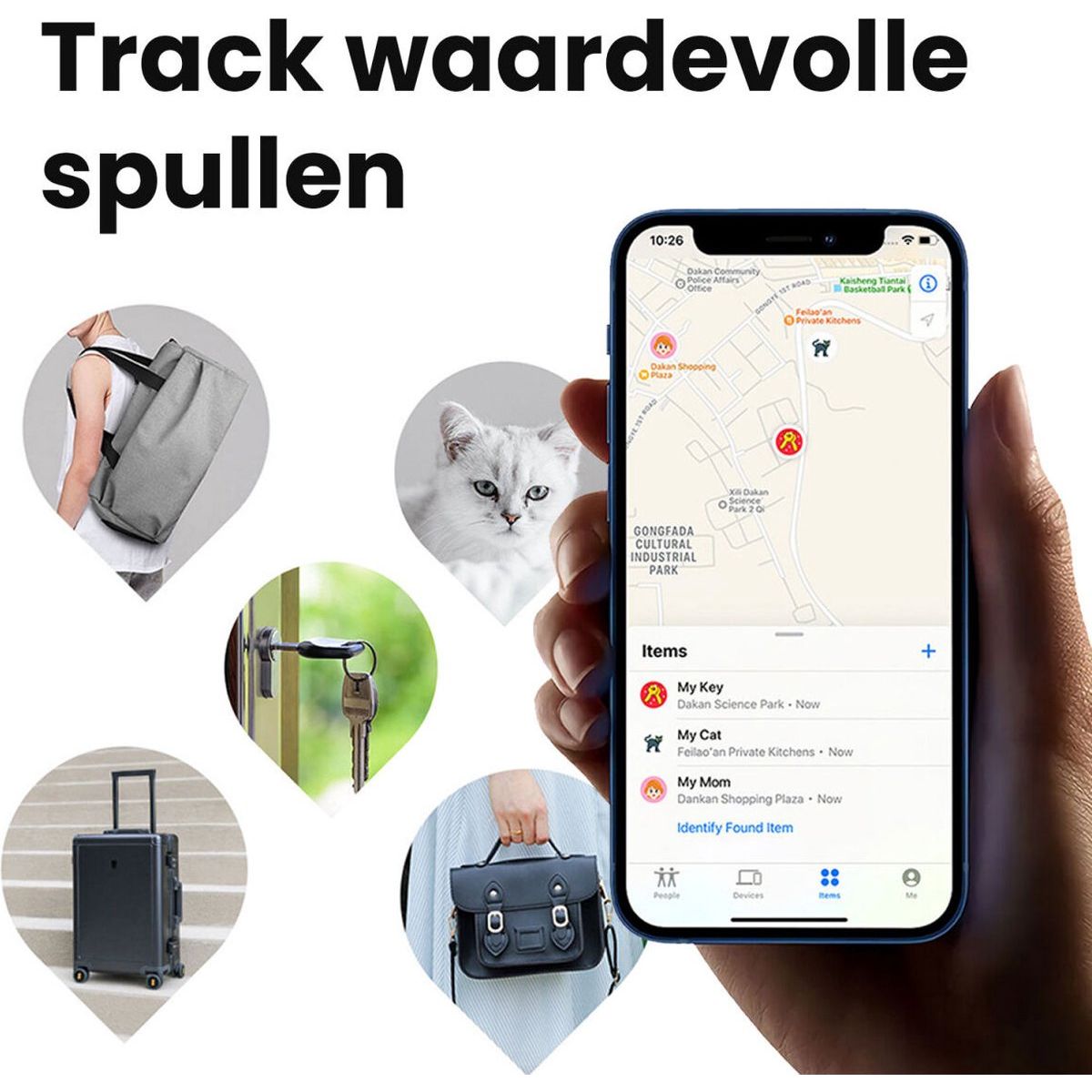 MiLi MiTag iOS FindMy Bluetooth Tracker met Sleutelhanger 4 Stuks - Wit - 123TelecomShop