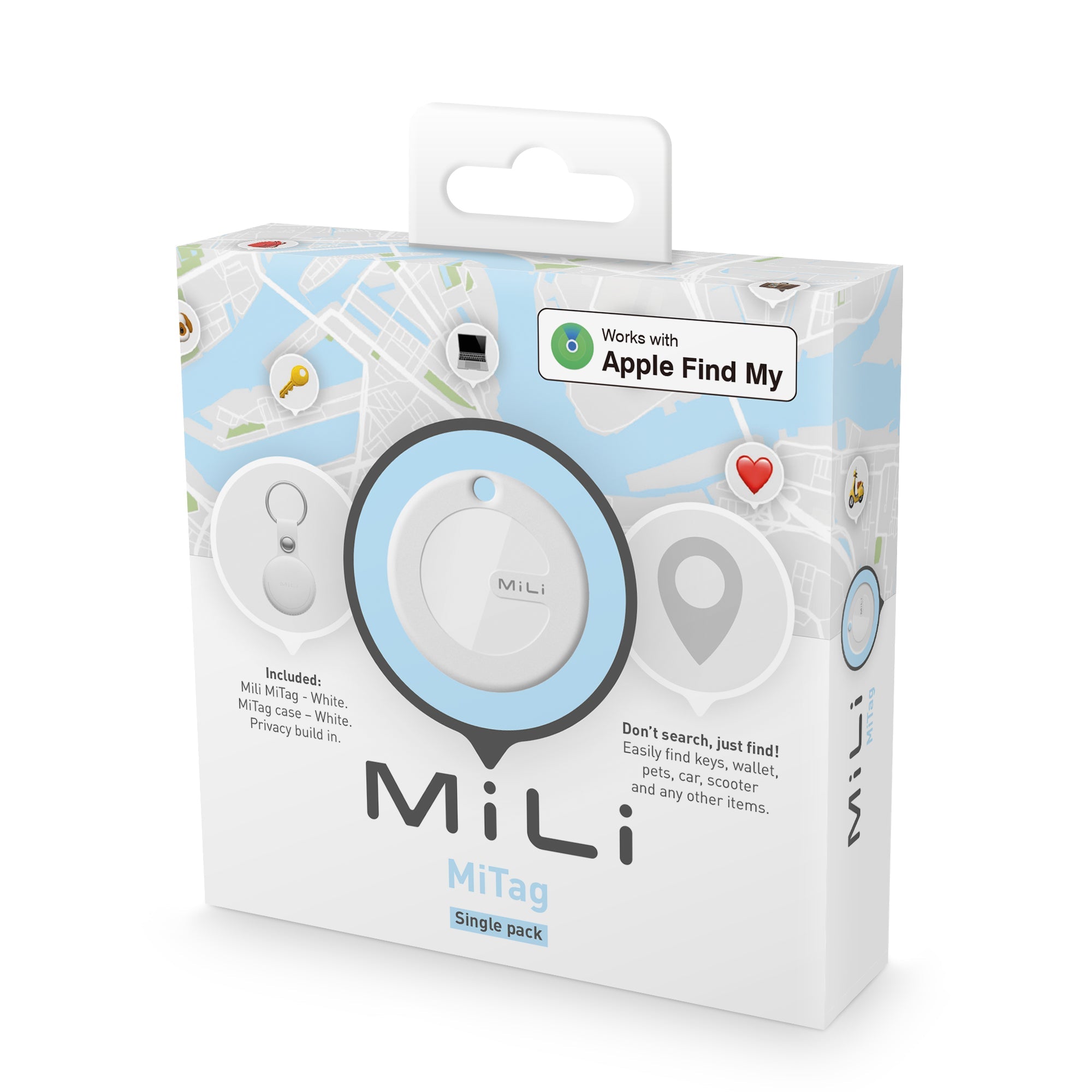 MiLi MiTag iOS FindMy Bluetooth Tracker met Sleutelhanger - Wit - 123TelecomShop