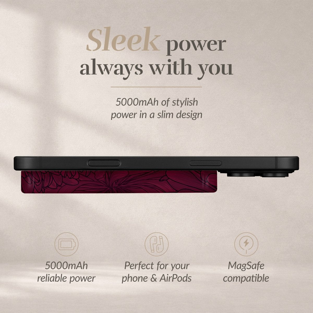Mio By Mobilize Mio Powerbank 5000Mah With Double Sided Magsafe Compatibility Berry Blooms - Matt - 123TelecomShop