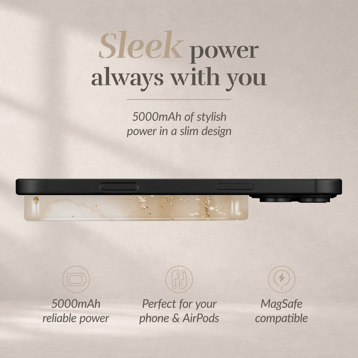 Mio By Mobilize Mio Powerbank 5000Mah With Double Sided Magsafe Compatibility Gold Marble - Glossy - 123TelecomShop