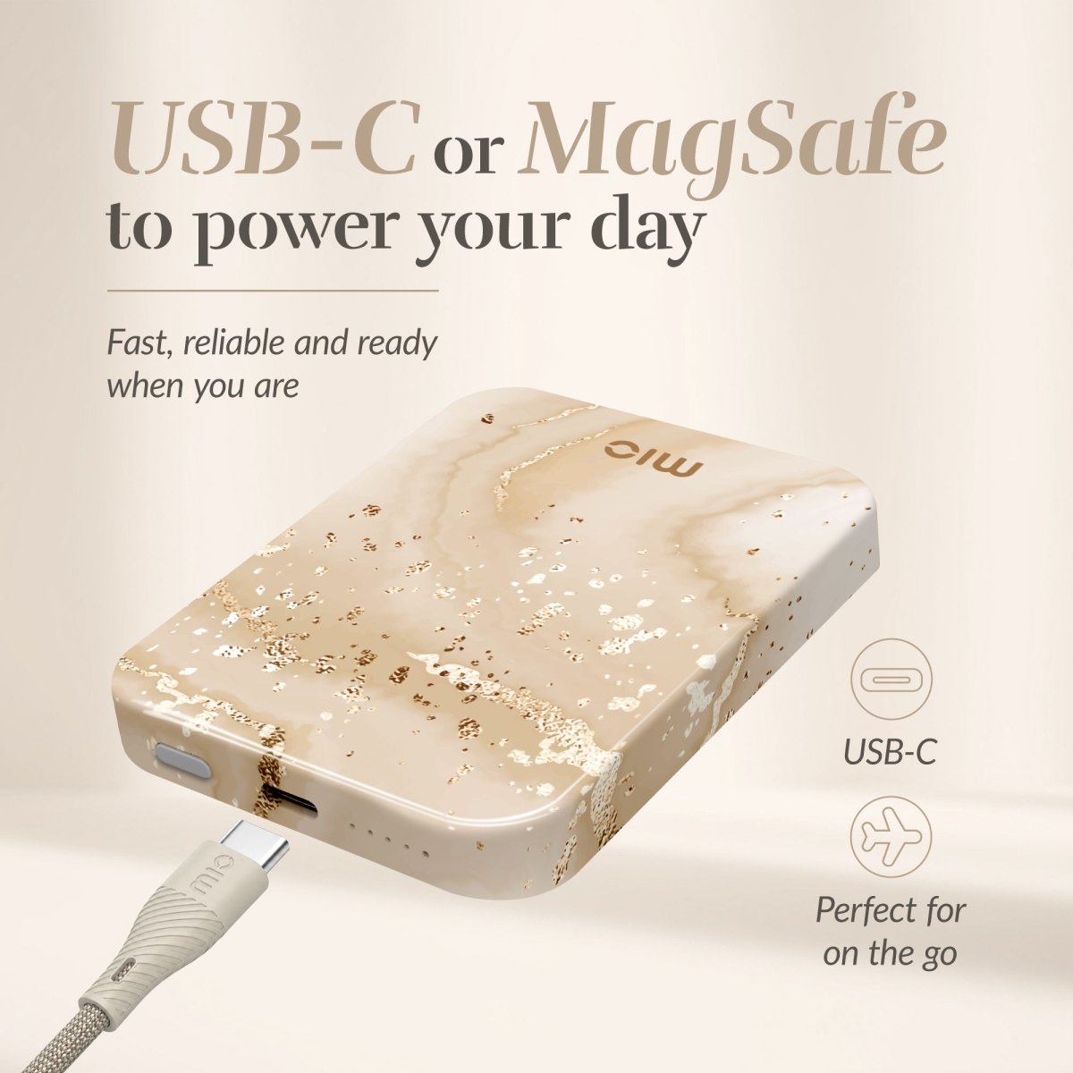 Mio By Mobilize Mio Powerbank 5000Mah With Double Sided Magsafe Compatibility Gold Marble - Glossy - 123TelecomShop