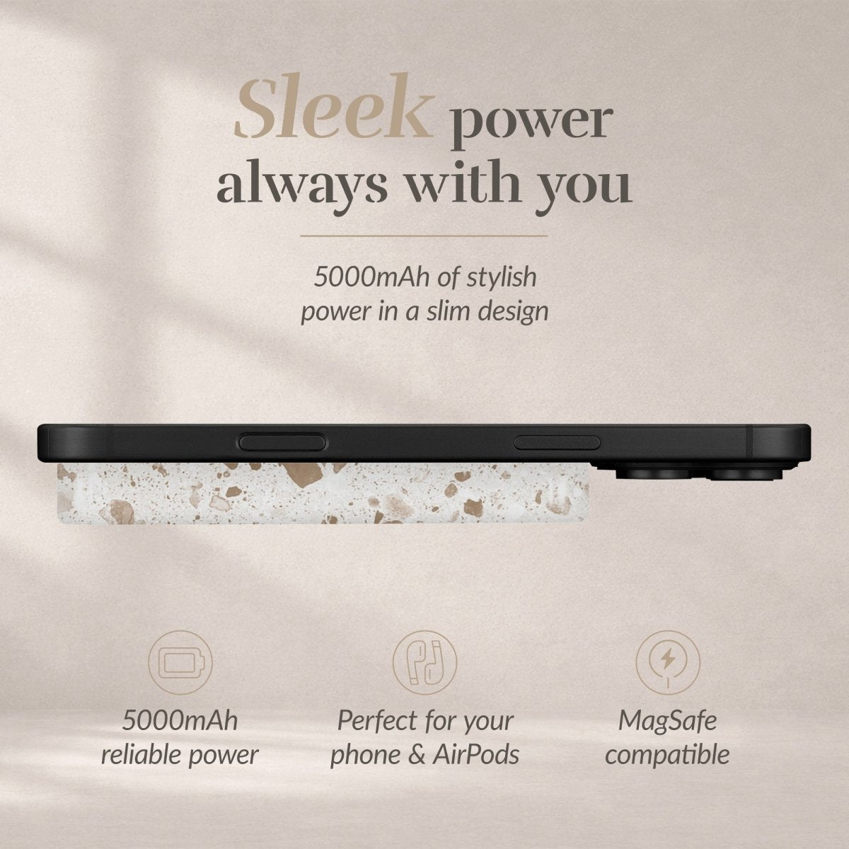 Mio By Mobilize Mio Powerbank 5000Mah With Double Sided Magsafe Compatibility Soft Terrazzo - Matt - 123TelecomShop