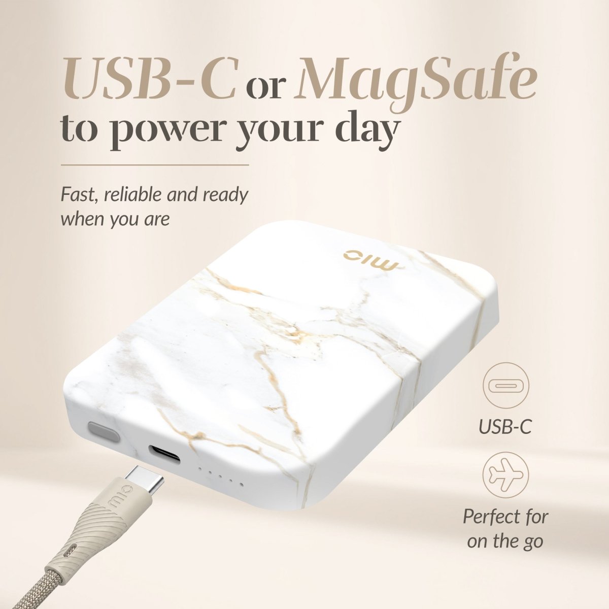 Mio By Mobilize Mio Powerbank 5000Mah With Double Sided Magsafe Compatibility White Marble - Matt - 123TelecomShop