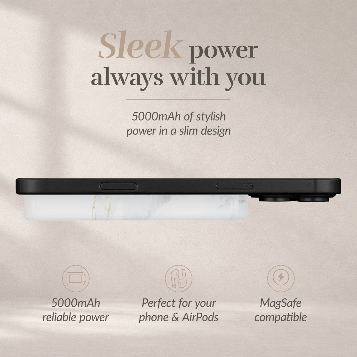 Mio By Mobilize Mio Powerbank 5000Mah With Double Sided Magsafe Compatibility White Marble - Matt - 123TelecomShop